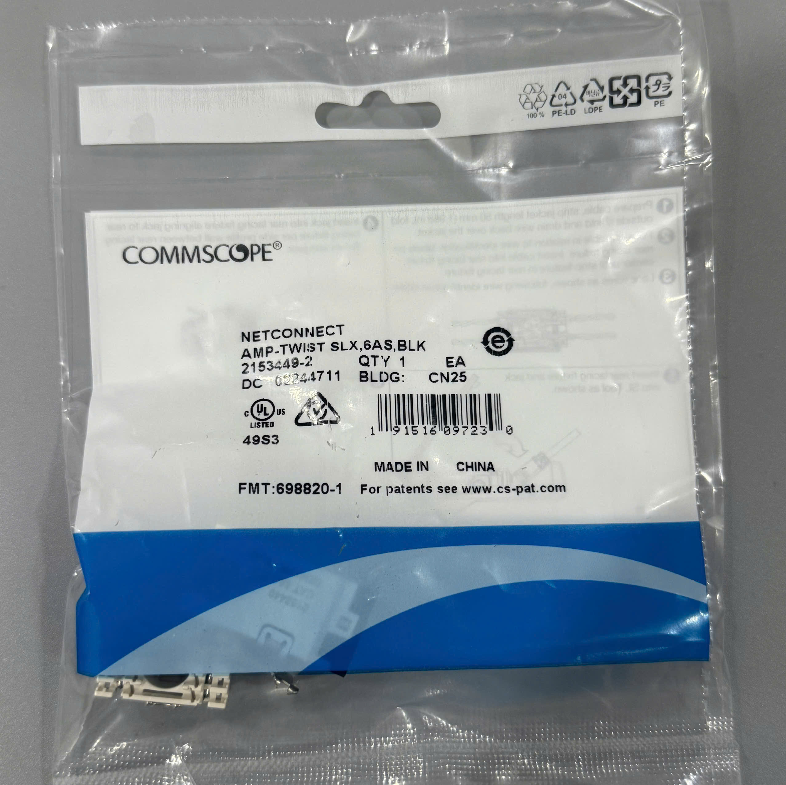 Ổ cắm mạng Cat6A - Modular jack Cat6A Commscope 2153449-2 sẵn hàng